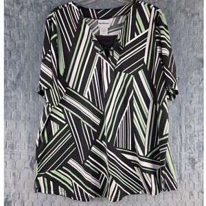 BonWorth Womens XL Geometric Abstract Lace Up V-Neck Short Sleeve Top Black